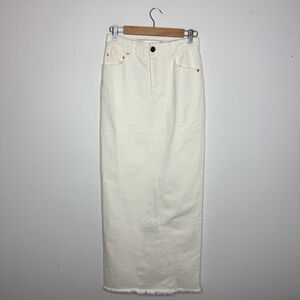 Raey White Organic Cotton Split Raw Hem Paneled Denim Maxi‎ Skirt